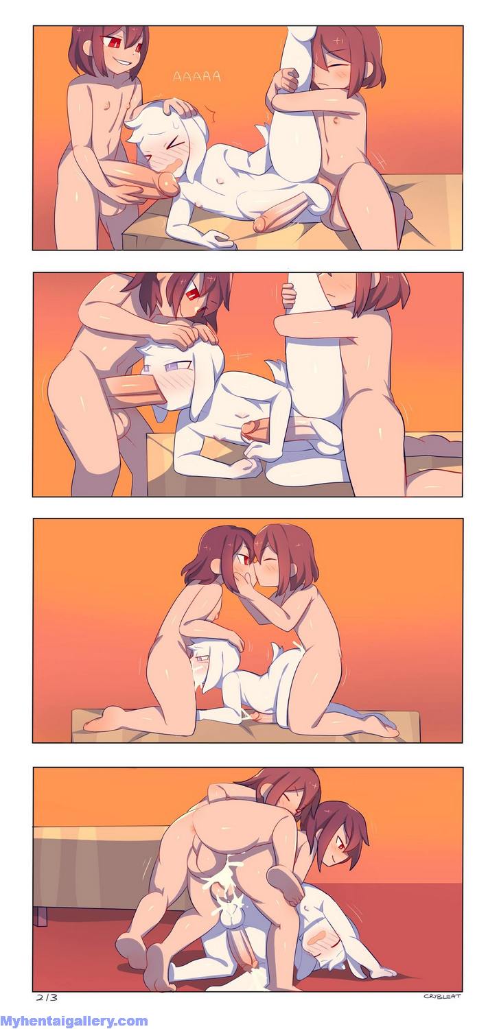 Chara x Asriel x Frisk Porn Comic - Page 002